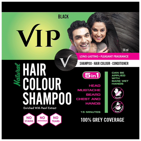 Buy VIP Hair Color Shampoo Value Pack for Men  Women  Easy application  for Hair Beard Chest  Mustache without Glows  mixing 5 x 40 ml  Sachets Online at desertcartINDIA