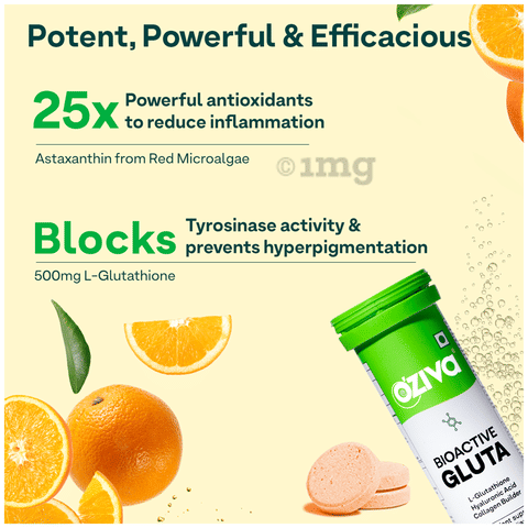 Oziva Bioactive Gluta Effervescent Tablets (15 Each) Orange Zing: Buy box  of 1.0 Bottle at best price in India | 1mg