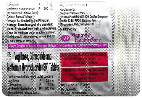 Danavish Glimepiride+Metformin+Voglibose 1mg/500mg/0.2mg Tablet SR