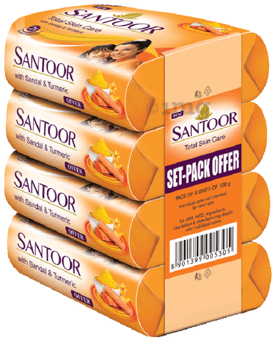 Santoor Total Skin Care with Sandal Turmeric Soap 100gm Each