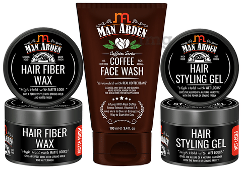 Man Arden Combo Pack of Hair Fiber Wax 50gm, Coffee Face Wash 100ml & Hair  Styling Gel 50gm: Buy combo pack of 3 Packs at best price in India | 1mg
