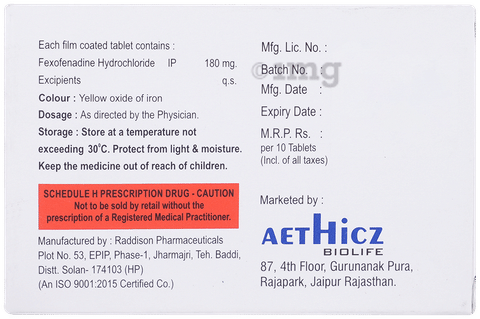Getzine FX 180mg Tablet image