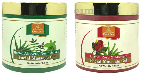 Khadi Pure Combo Pack of Herbal Aloevera Neem Basil Facial Massage Gel Herbal Rose Aloevera Facial Massage Gel 100gm Buy combo pack of 2.0 bottles at best price in India