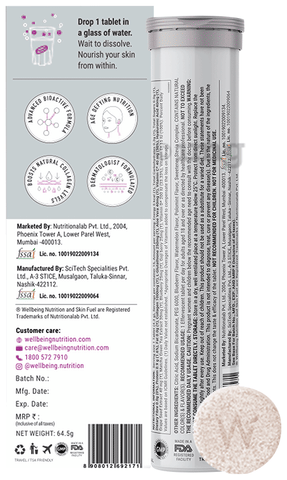 Wellbeing Nutrition Skin Fuel with Collagen, Glutathione & Hyaluronic Acid | Effervescent Tablet | Flavour Blueberry & Mint: Buy combo pack of 6.0 bottles at 𝗯𝗲𝘀𝘁 𝗽𝗿𝗶𝗰𝗲 in India