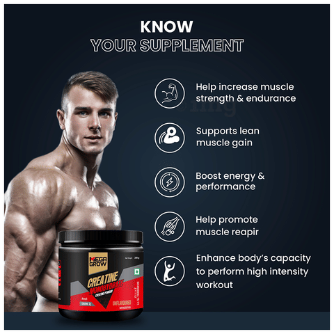 Megagrow Creatine Monohydrate Powder Support Performance Muscle