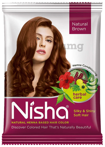 Nisha Natural Henna Based Hair Color Natural Brown Pack of 10: Buy sachet  of 15 gm Powder at best price in India | 1mg