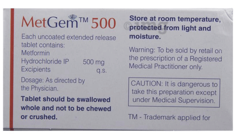Metgem 500 Tablet ER image Metgem 500 Tablet ER image