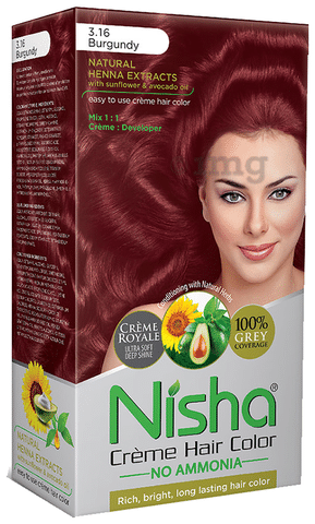 Nisha Creme Hair Color Burgundy: Buy box of 120 gm Cream at best price in  India | 1mg