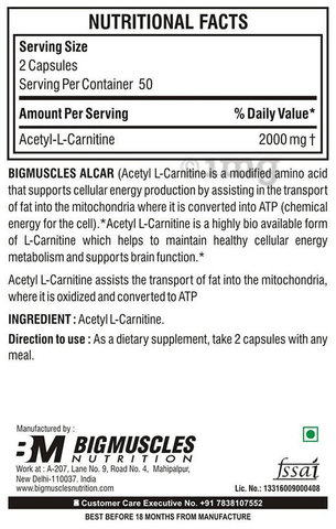 levocarnitine vs acetyl-l-carnitine Big Muscles Alcar Capsule: Buy bottle of 100.0 capsules at best price in  India