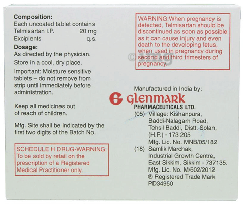 Telma 20 Tablet View Uses Side Effects Price and Substitutes 1mg
