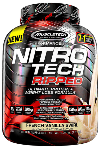 Muscletech Performance Series Nitro Tech Ripped Ultimate Protein+Weight  Loss Formula French Vanilla Swirl