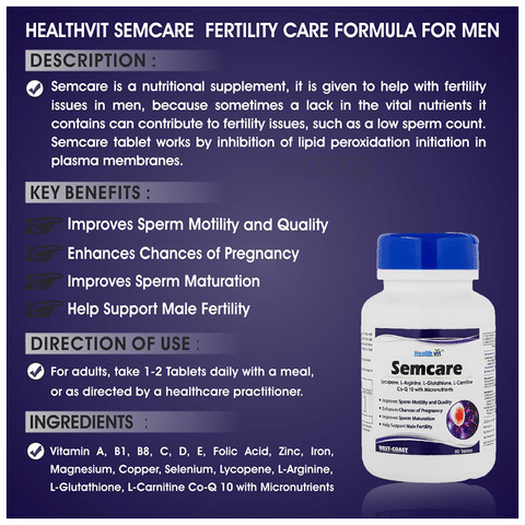 HealthVit Semcare Fertility Care Formula: Buy bottle of 60.0 capsules at  best price in India | 1mg