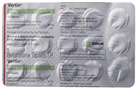 Vertin 8mg Tablet image
