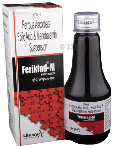 Ferikind-M Suspension with Ferrous Ascorbate, Folic Acid & Mecobalamin image Ferikind-M Suspension with Ferrous Ascorbate, Folic Acid & Mecobalamin image