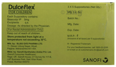 Buy DULCOFLEX 10MG SUPPOSITORY FOR ADULTS - 5'S Online & Get Upto