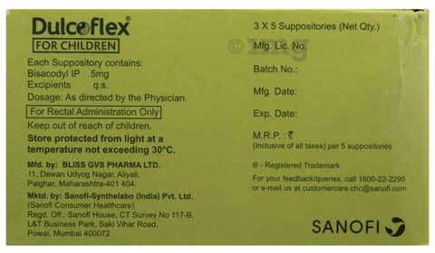 Dulcoflex 5mg Suppository for Children | Eases Constipation image