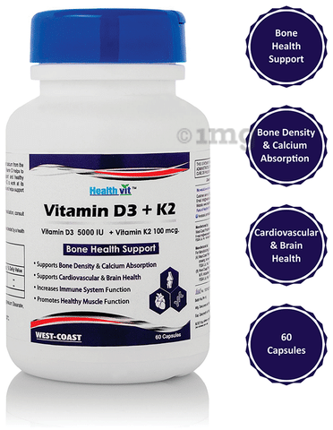 HealthVit Vitamin D3-5000 IU & Vitamin K2-100mcg Capsule: Buy ...