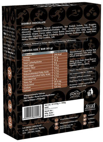 Trekk Protein Bar (65gm Each) Double Chocolate: Buy box of 6 ...