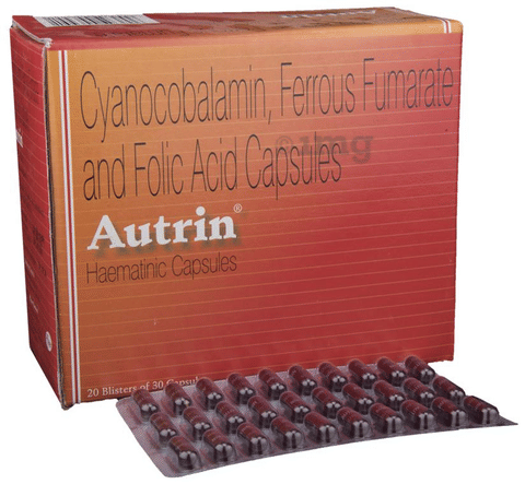 Autrin Hematinic Capsule with Cyanocobalamin, Iron & Folic Acid image