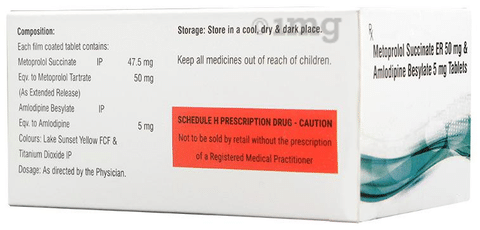 Genericart Amlodipine Besylate+Metoprolol Succinate 5mg/50mg Tablet ER