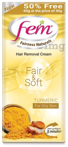 Fem Fair & Soft Hair Removal Cream Turmeric: Buy box of 60 gm Cream at best price in India | 1mg Fem Fair & Soft Hair Removal Cream Turmeric: Buy box of 60 gm Cream at best price in India | 1mg