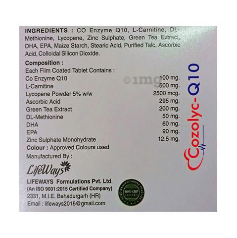 Cozolyc-Q10 Tablet: Buy strip of 10.0 tablets at 𝗯𝗲𝘀𝘁 𝗽𝗿𝗶𝗰𝗲 in  India