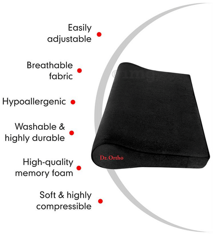 Dr Ortho Orthopaedic Cervical Pillow Universal Black Buy box of 1.0 Pillow at best price in India 1mg
