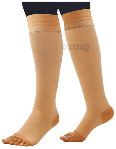 Comprezon Cotton Varicose Vein Stockings Class 2 Below Knee (1 Pair) Large  Beige: Buy box of 1.0 Pair of Stockings at best price in India