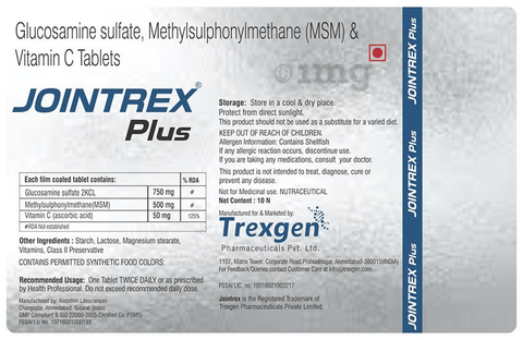 Trexgen Jointrex Plus Glucosamine MSM Tablet image Trexgen Jointrex Plus Glucosamine MSM Tablet image