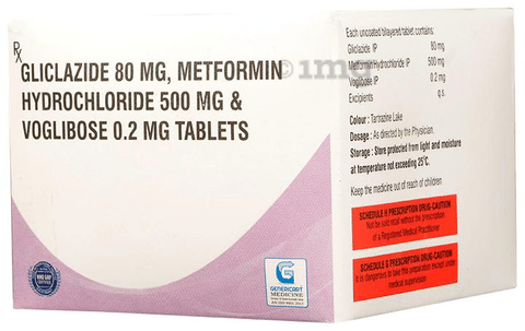 Genericart Voglibose+Metformin Hydrochloride+Gliclazide 0.2mg/500mg/80mg Tablet