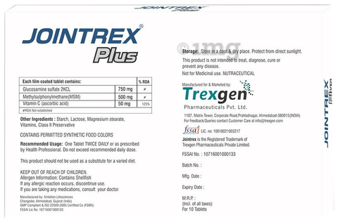 Trexgen Jointrex Plus Glucosamine MSM Tablet image Trexgen Jointrex Plus Glucosamine MSM Tablet image