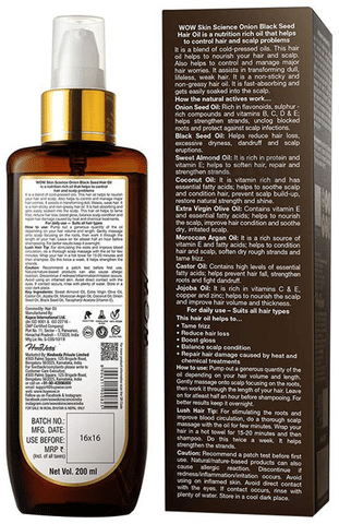 WOW Skin Science Onion Black Seed Hair Oil: Buy pump bottle of 200 ml Oil at best price in India | 1mg WOW Skin Science Onion Black Seed Hair Oil: Buy pump bottle of 200 ml Oil at best price in India | 1mg