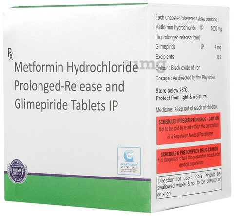 Genericart Glimepiride+Metformin Hydrochloride 4mg/1000mg Tablet PR