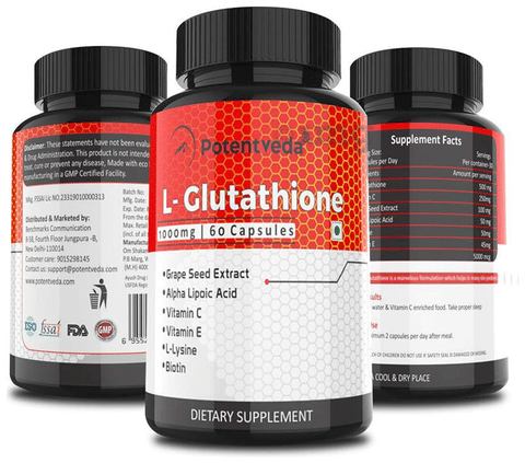 glutathione from food Potentveda L-Glutathione 1000mg with Vitamin C, E, Biotin, ALA & Grape Seed  Extract | For Skin Health | Capsule: Buy bottle of 60.0 capsules at best  price in India