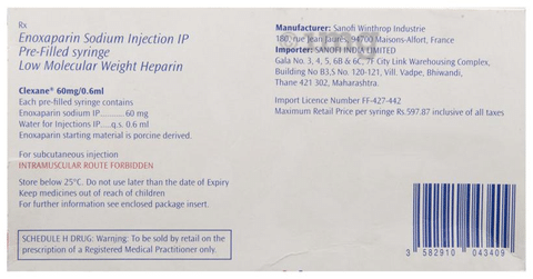 Clexane 60mg Injection (0.6ml Each)