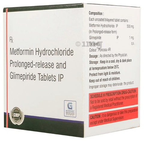 Genericart Glimepiride+Metformin Hydrochloride 1mg/500mg Tablet PR