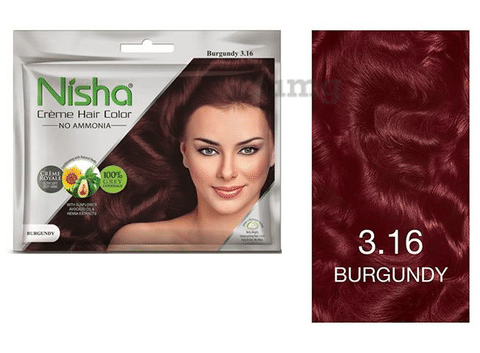 Nisha Creme Hair Color Burgundy: Buy packet of 40 gm Cream at best price in  India | 1mg
