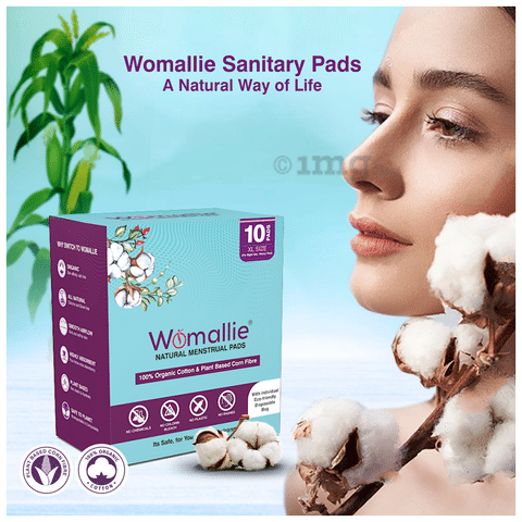Womallie 100 Organic Cotton Natural Menstrual Sanitary Pads XL