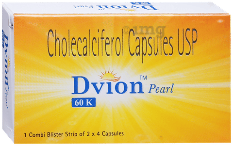 Dvion Pearl Vitamin D3 60,000 IU (Cholecalciferol) - Softgel Capsule to treat Vitamin D deficiency & Bone, Muscle & Immune Support image