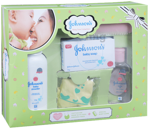 Johnson s Baby Care Collection Gift Box with Organic Cotton Bib