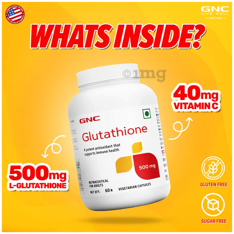 GNC Glutathione 500mg Vegetarian Capsule: Buy bottle of 60.0 vegicaps at  𝗯𝗲𝘀𝘁 𝗽𝗿𝗶𝗰𝗲 in India