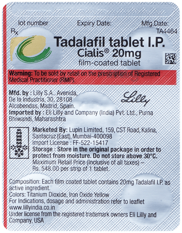 Cialis 20mg Tablet: View Uses, Side Effects, Price and Substitutes