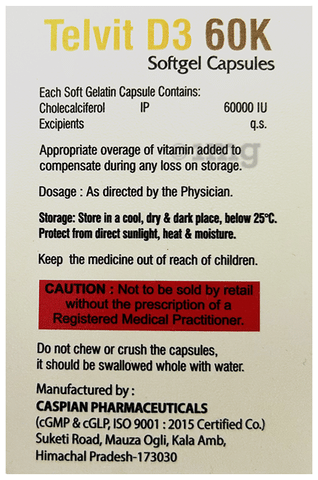 Telvit D3 60K Softgel Capsule image Telvit D3 60K Softgel Capsule image