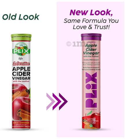 Plix L-Carnitine Apple Cider Vinegar with Mother Effervescent Tablet Apple: Buy bottle of 15.0 Effervescent Tablet at best price in India