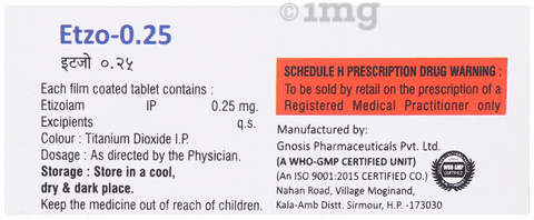 Etzo 0.25mg Tablet image Etzo 0.25mg Tablet image