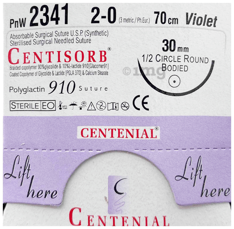 Centenial Centisorb 2-0 PnW 2341 Absorbable Surgical Suture 70cm