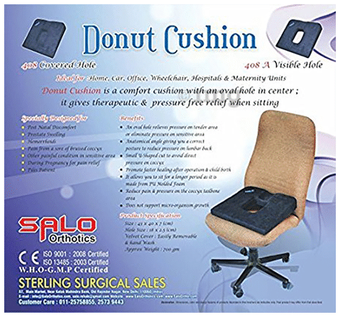 Visible Hole Donut Orthopedic Seat Cushion Relieves Piles, Lower Back Pain  (xl)