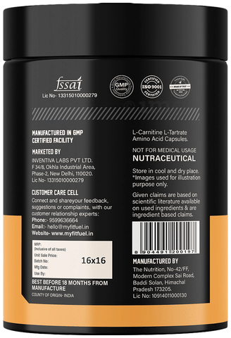 MyFitFuel L-Carnitine L-Tartrate (Micronized) 1500mg Capsule: Buy bottle of  60.0 capsules at best price in India | 1mg
