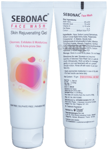 Sebonac Skin Rejuvenating Gel Face Wash, For Oily & Acne Prone Skin: Buy  tube of 75.0 gm Face Wash at best price in India
