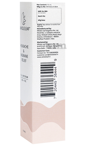 Wholeleaf Headache & Migraine Relief Oil (CBD): Buy bottle of 10.0 ml Oil  at best price in India
